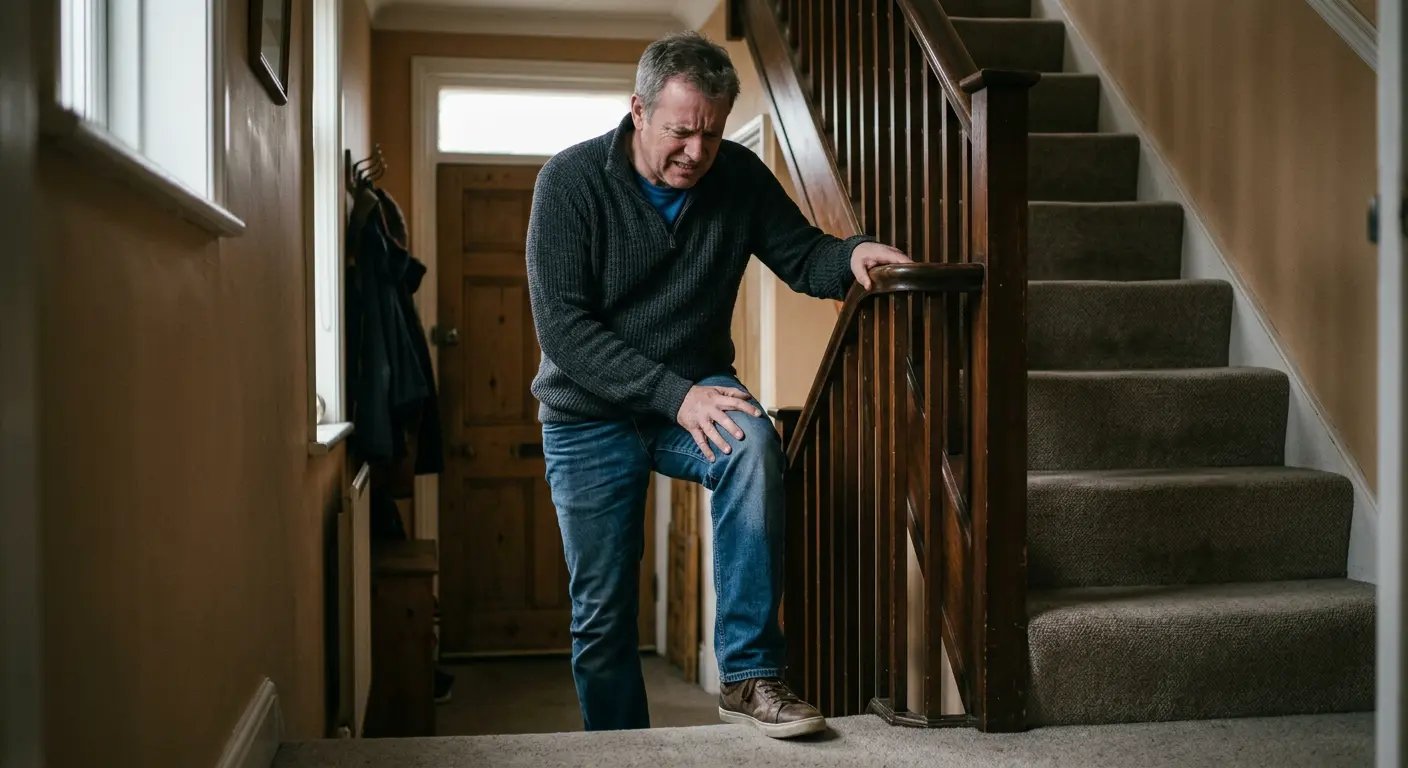 Man struggling with stairs due to knee pain